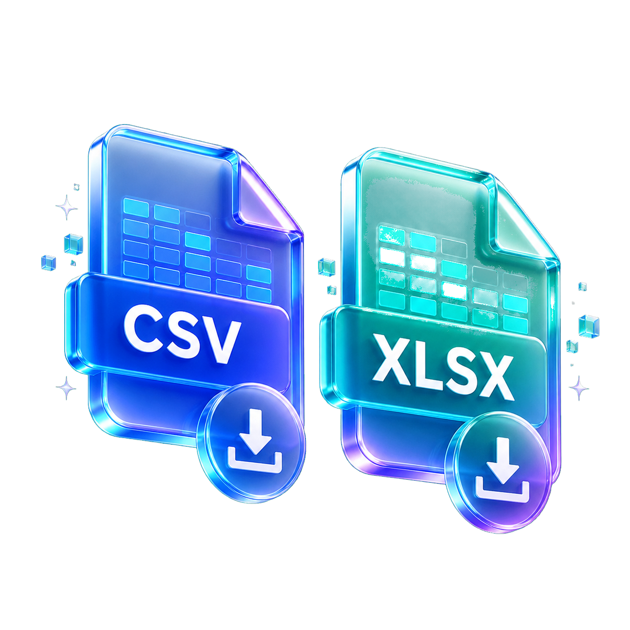 Export CSV, XLSX, JSON, QBO, OFX, or QIF illustration